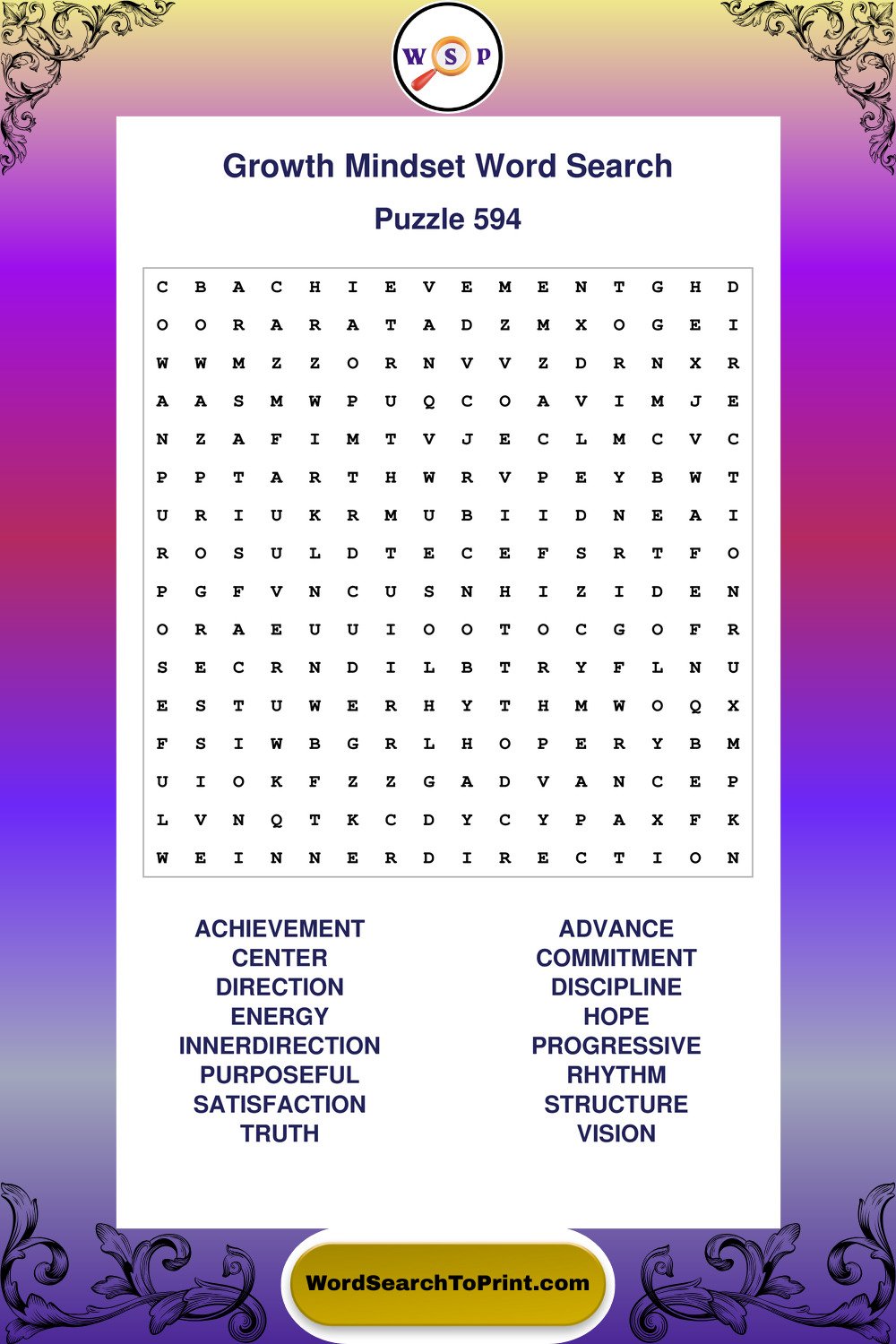Growth Mindset Word Search Puzzle 594
