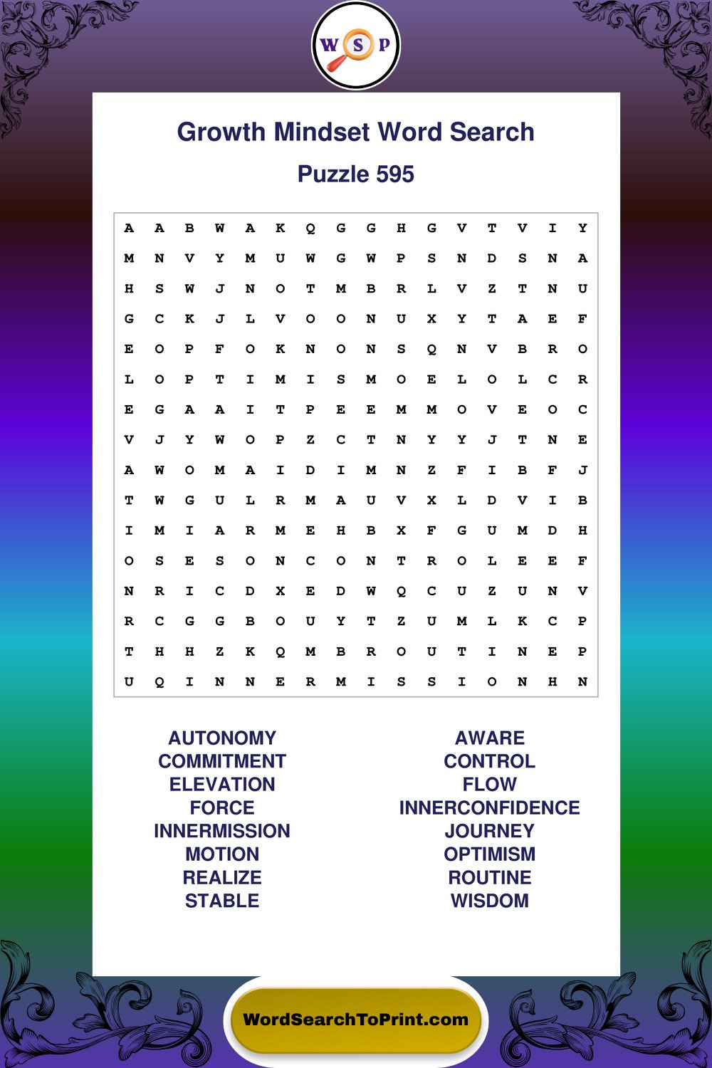 Growth Mindset Word Search Puzzle 595