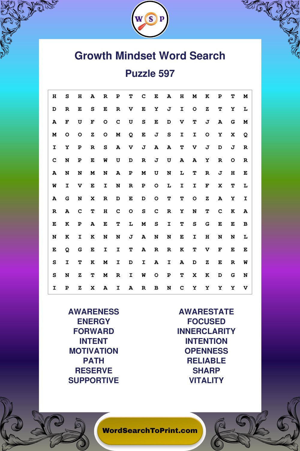 Growth Mindset Word Search Puzzle 597