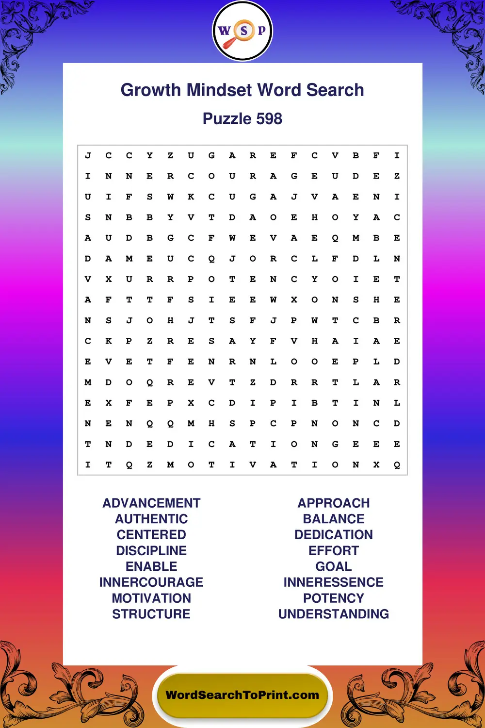 Growth Mindset Word Search Puzzle 598