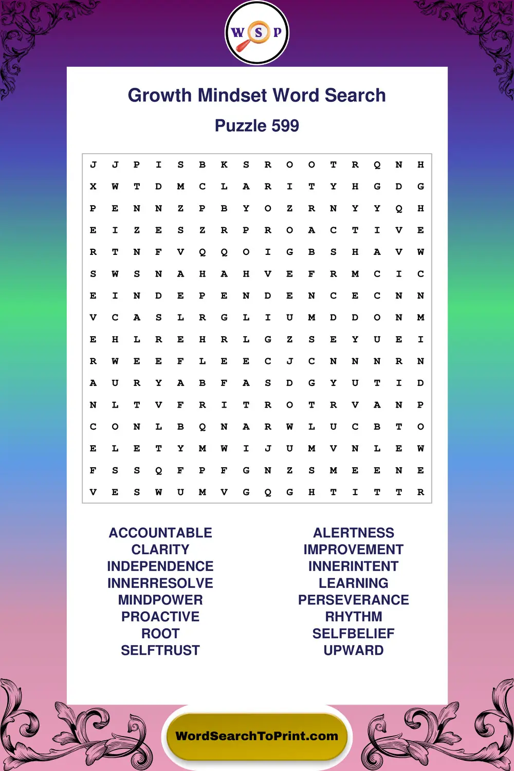 Growth Mindset Word Search Puzzle 599