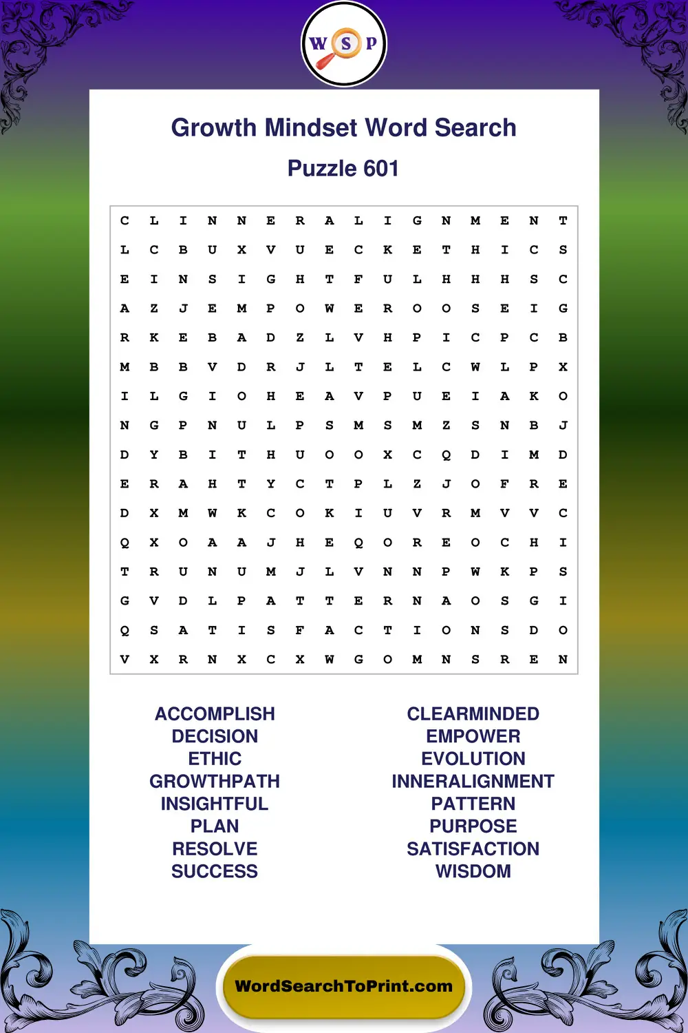 Growth Mindset Word Search Puzzle 601