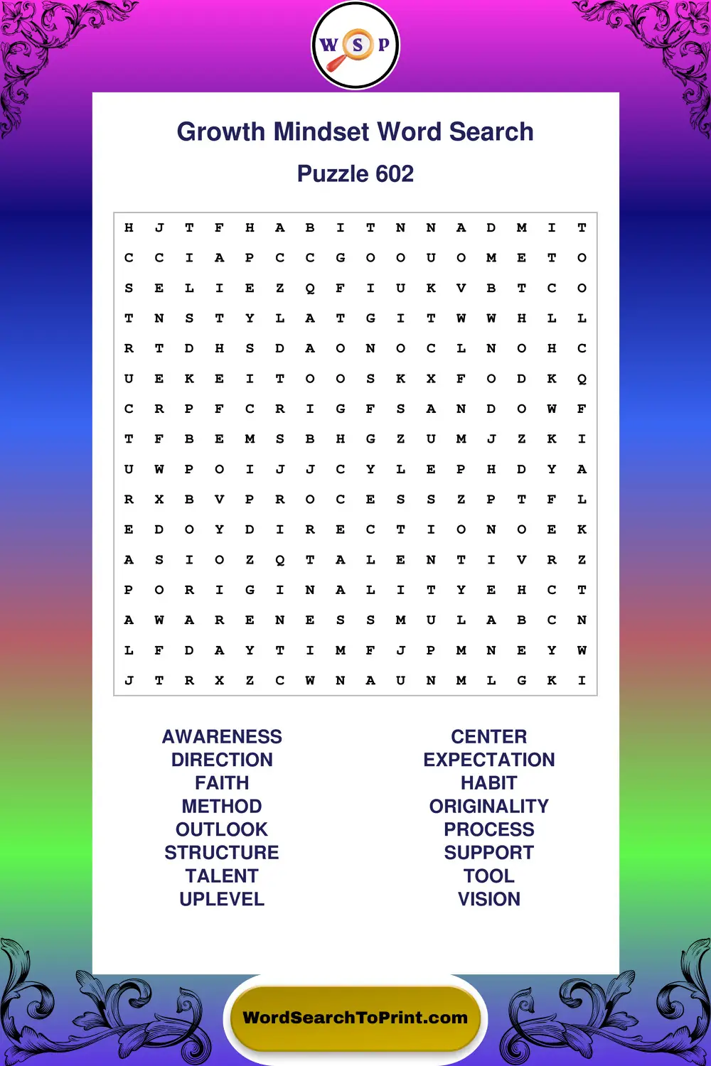 Growth Mindset Word Search Puzzle 602