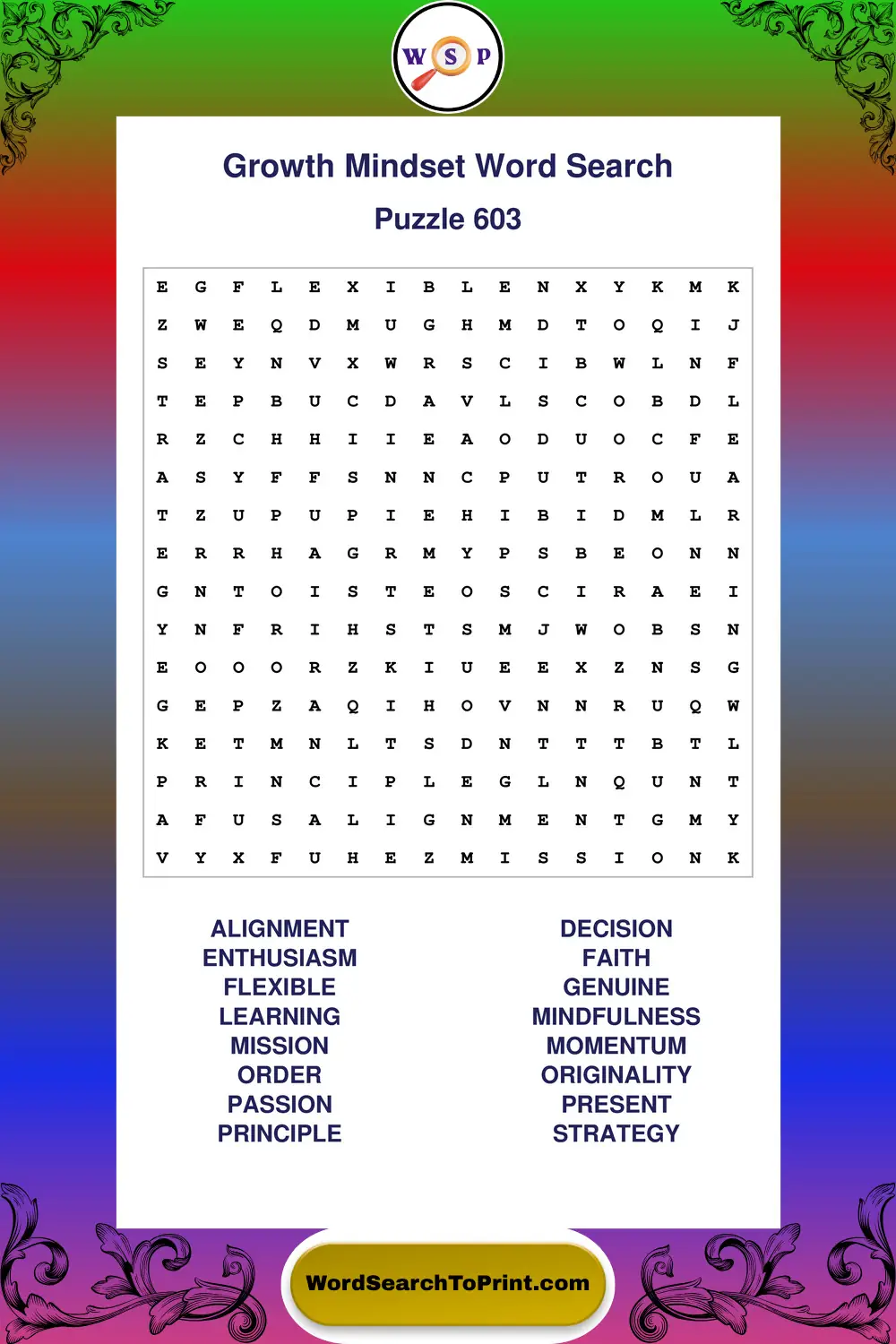 Growth Mindset Word Search Puzzle 603