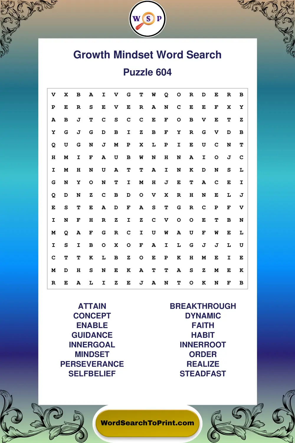 Growth Mindset Word Search Puzzle 604