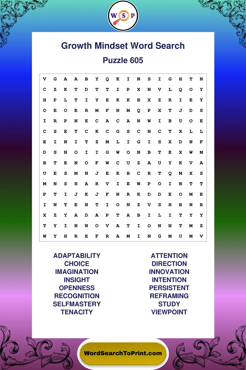 Growth Mindset Word Search Puzzle 605