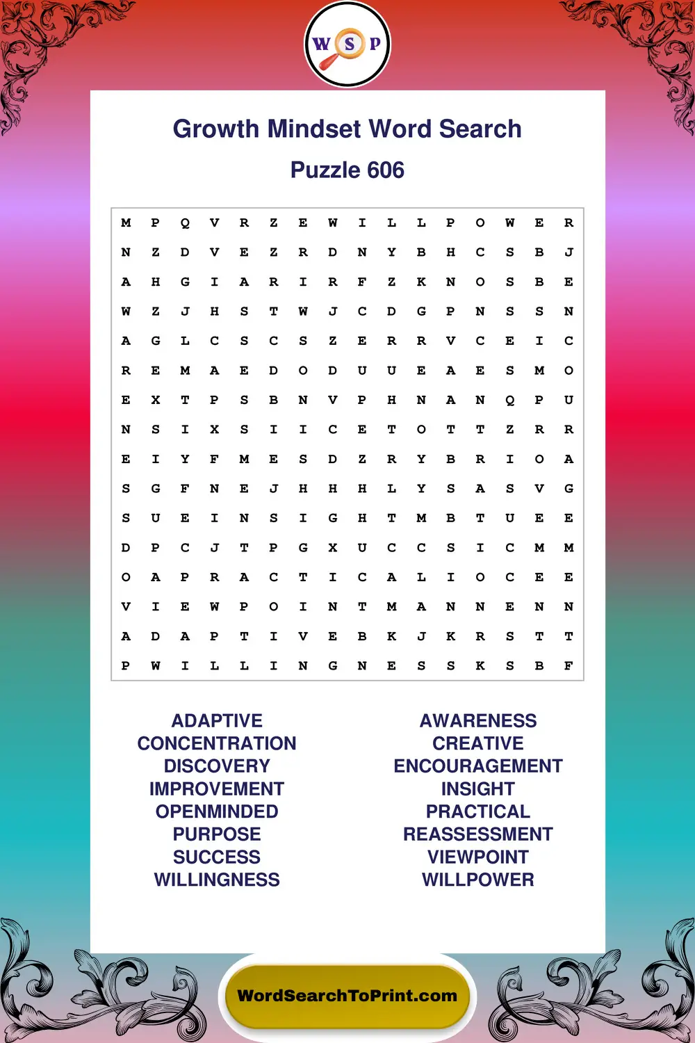 Growth Mindset Word Search Puzzle 606