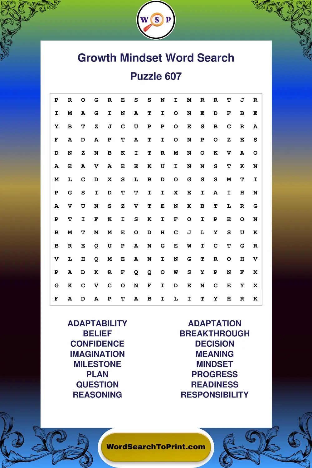 Growth Mindset Word Search Puzzle 607