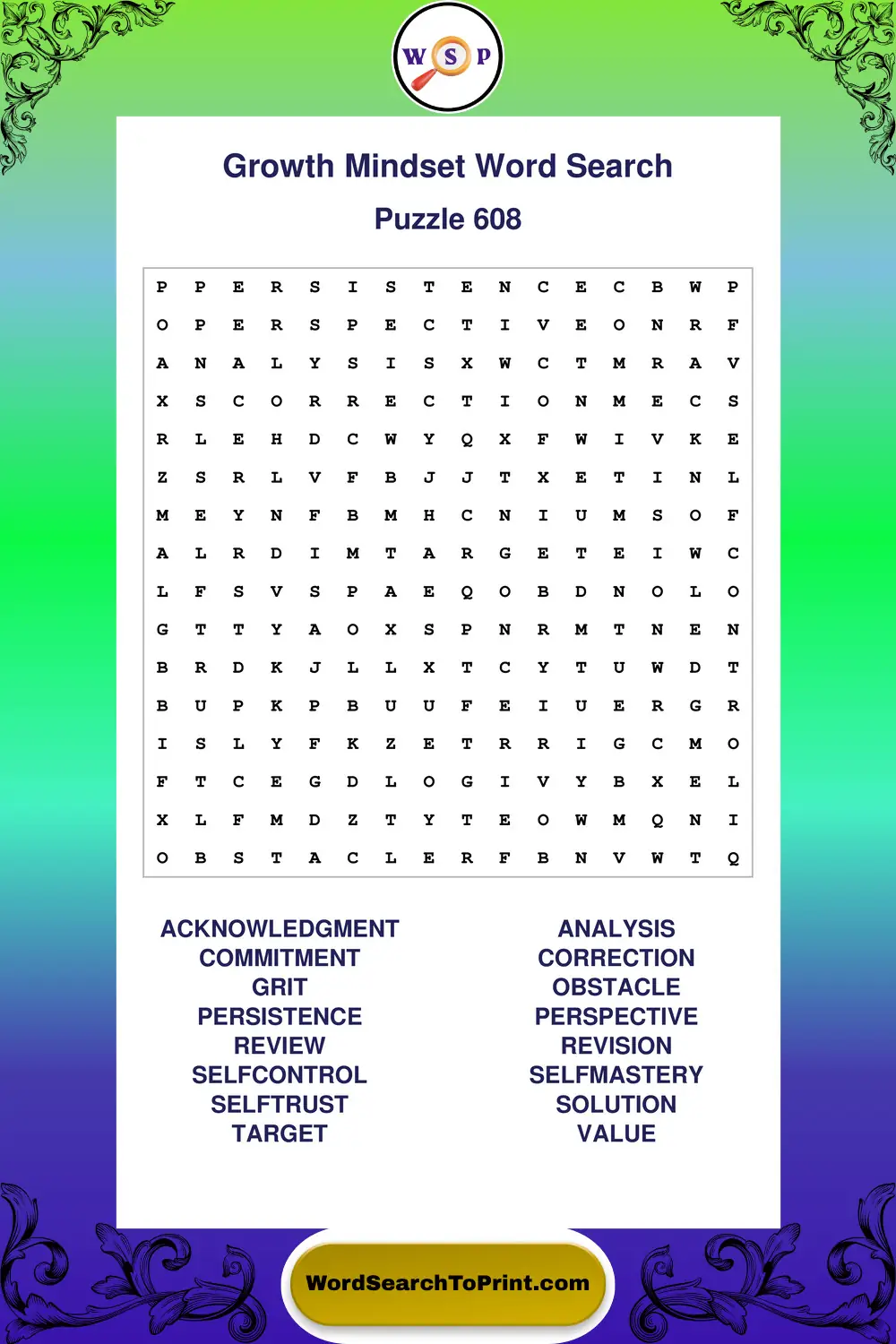 Growth Mindset Word Search Puzzle 608