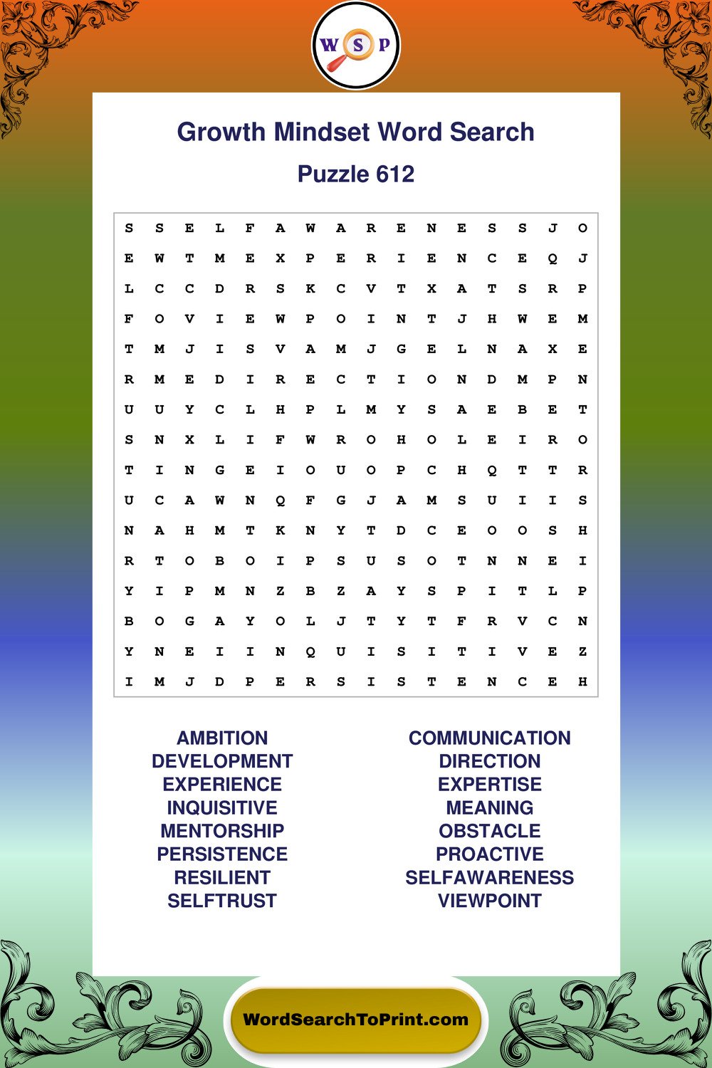 Growth Mindset Word Search Puzzle 612