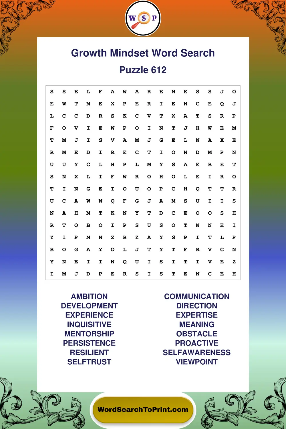 Growth Mindset Word Search Puzzle 612