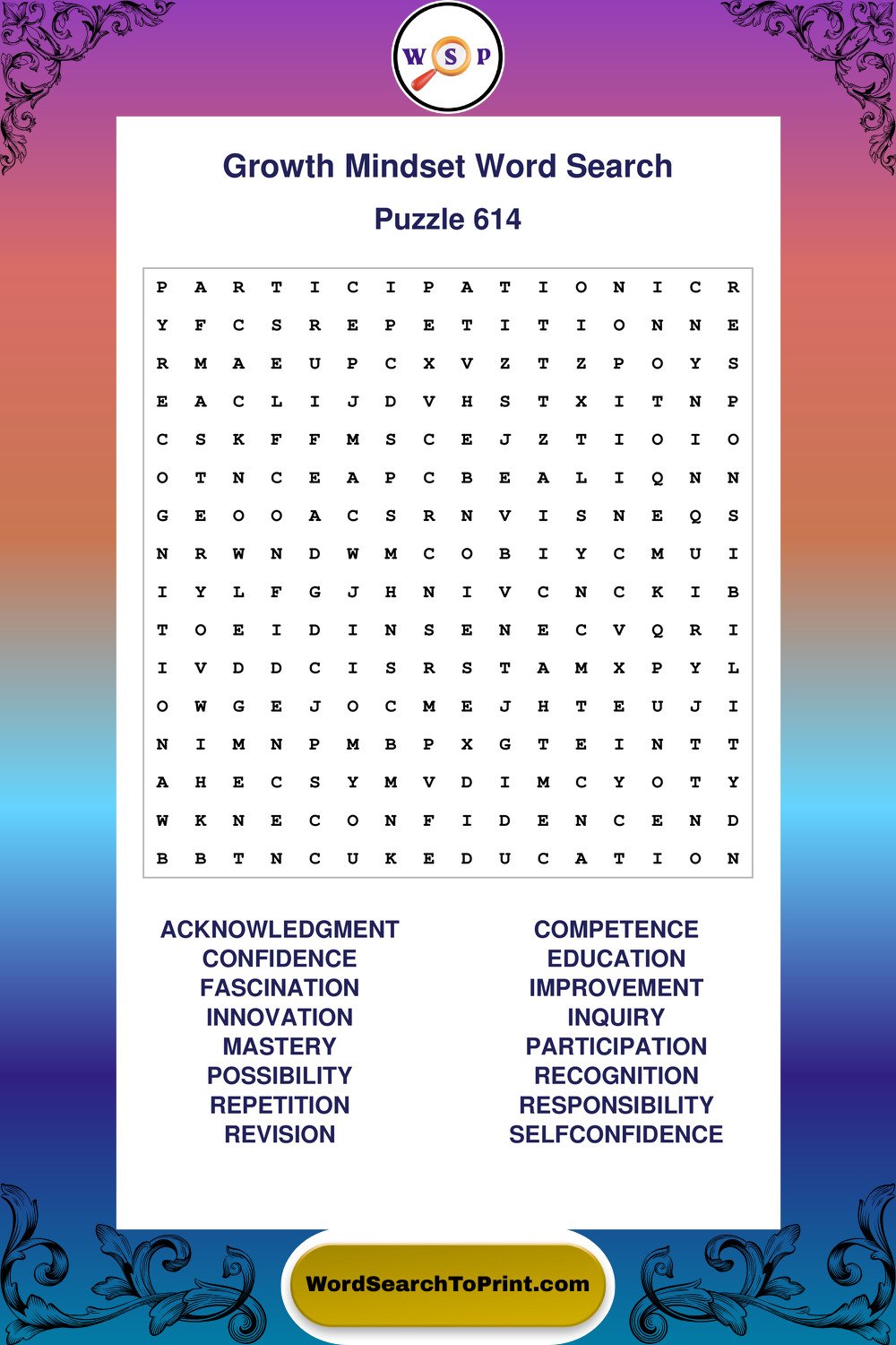 Growth Mindset Word Search Puzzle 614