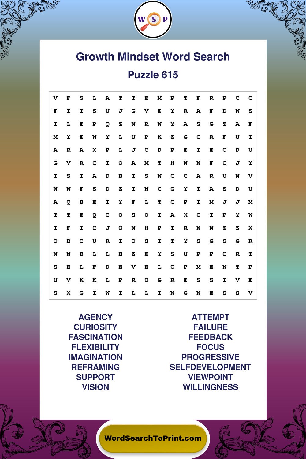 Growth Mindset Word Search Puzzle 615