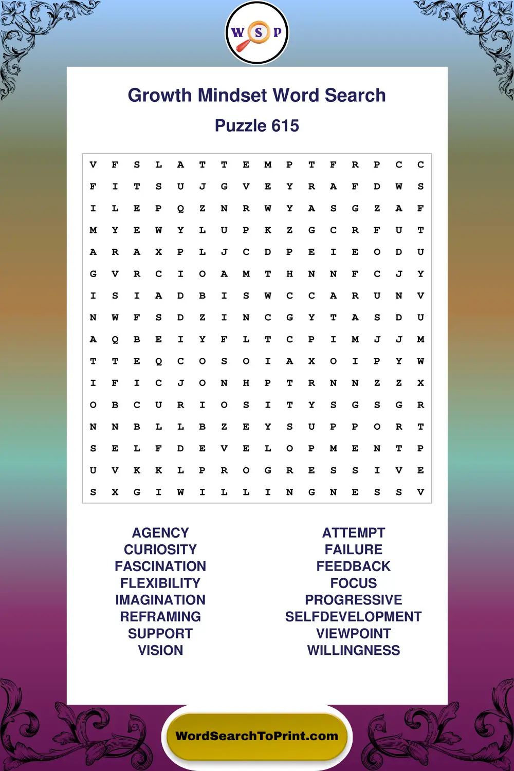 Growth Mindset Word Search Puzzle 615