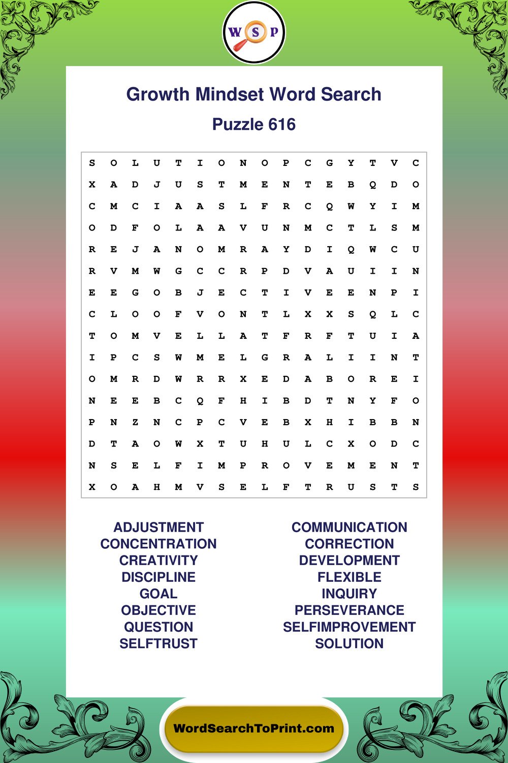 Growth Mindset Word Search Puzzle 616
