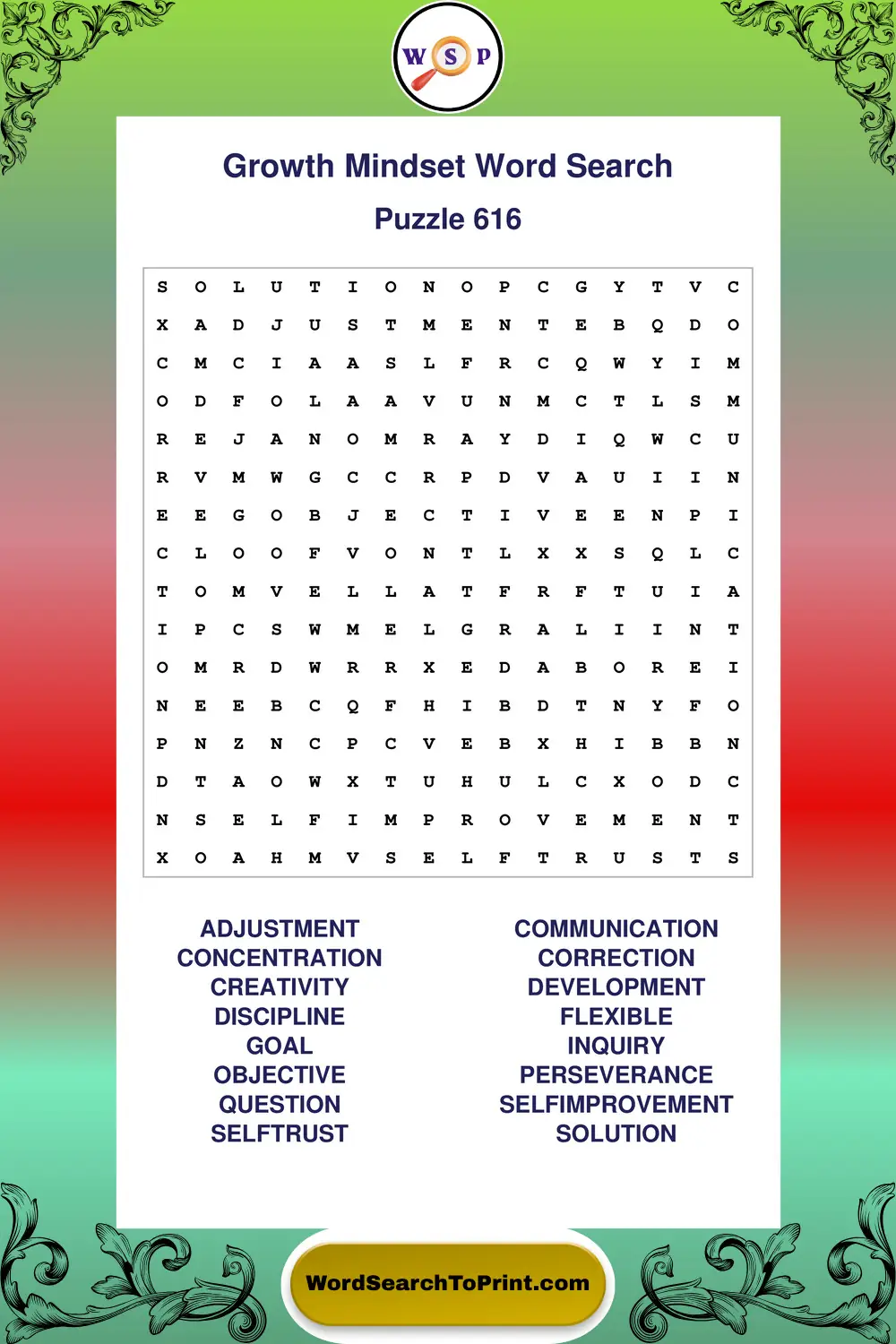 Growth Mindset Word Search Puzzle 616