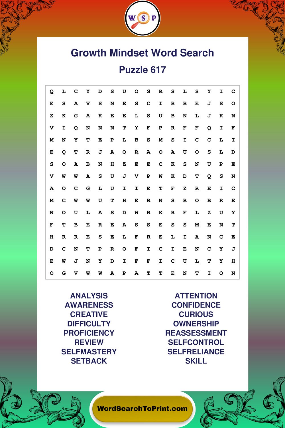 Growth Mindset Word Search Puzzle 617