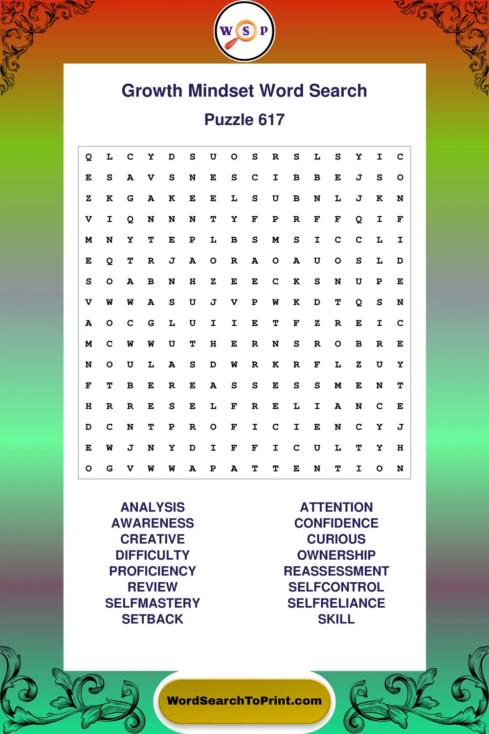 Growth Mindset Word Search Puzzle 617
