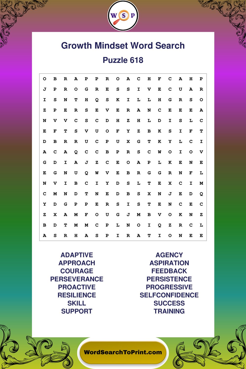 Growth Mindset Word Search Puzzle 618