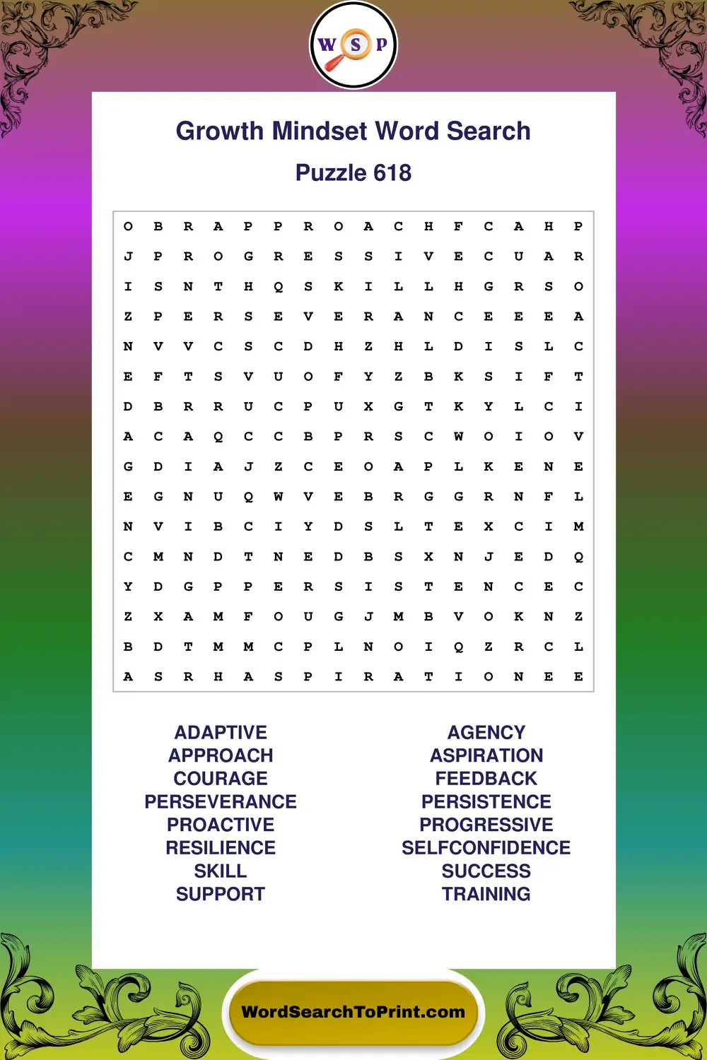 Growth Mindset Word Search Puzzle 618
