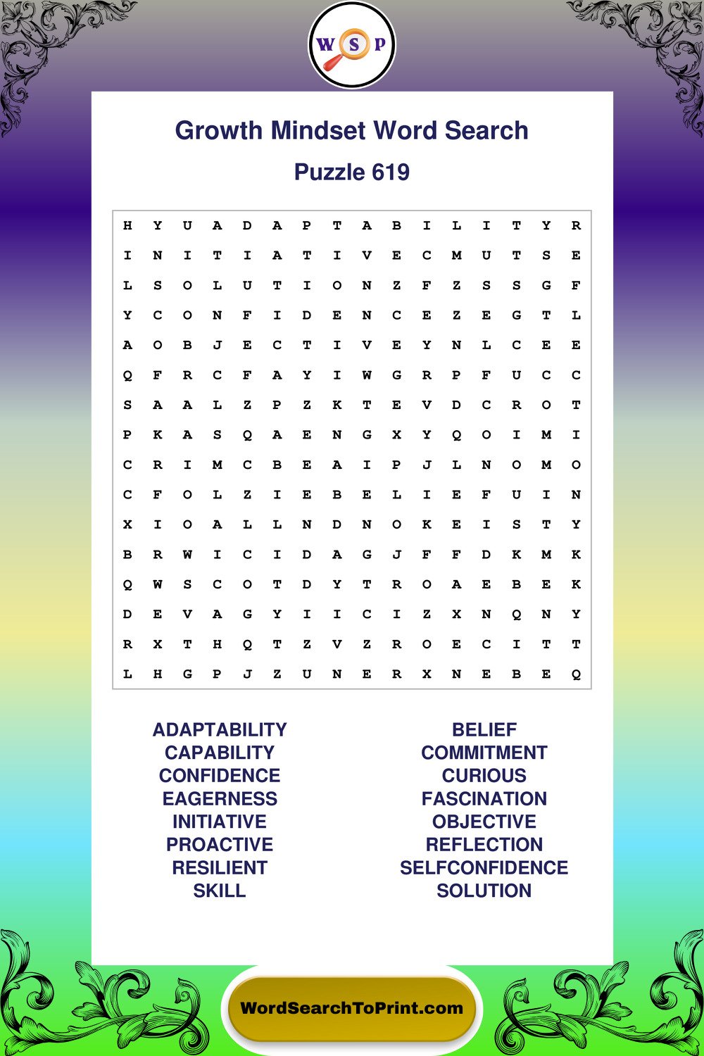 Growth Mindset Word Search Puzzle 619