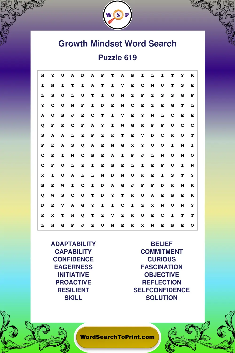 Growth Mindset Word Search Puzzle 619