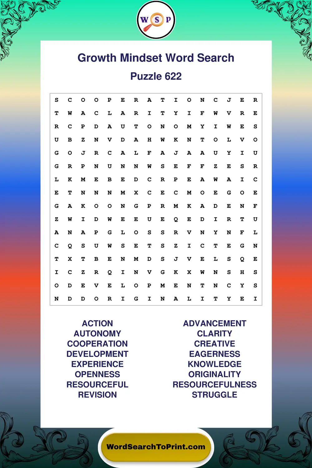 Growth Mindset Word Search Puzzle 622