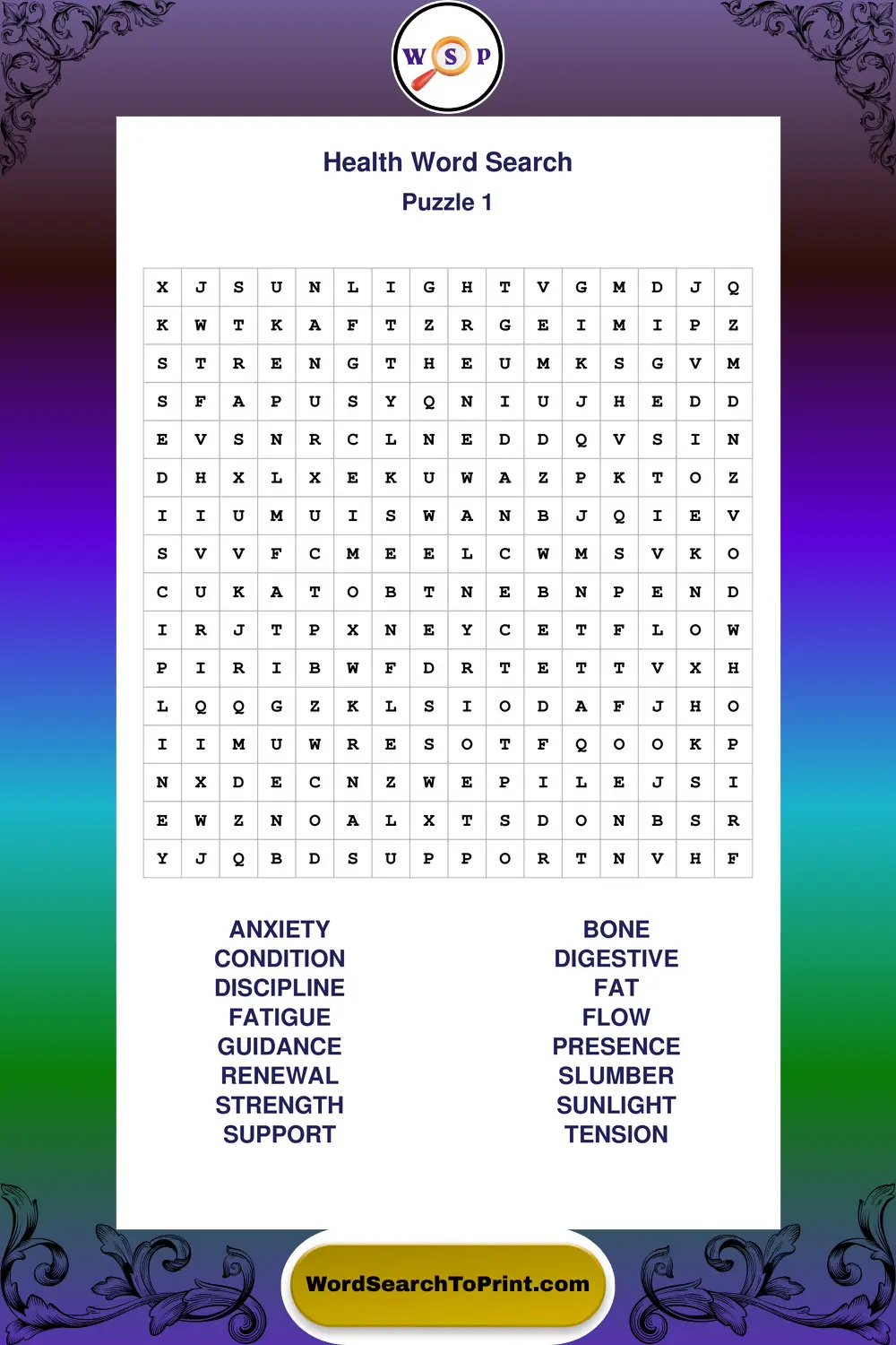 Health Word Search Puzzle 1