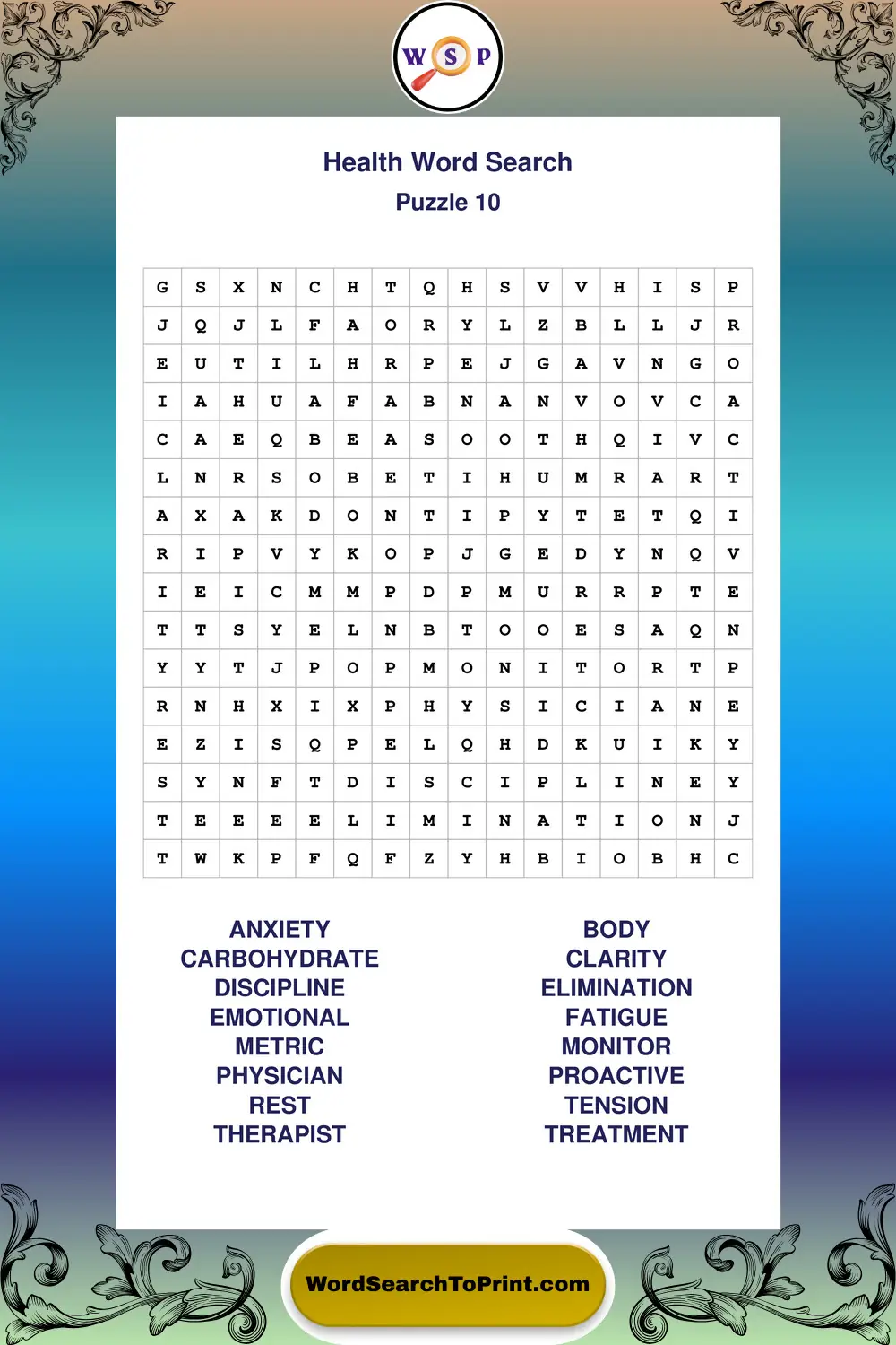 Health Word Search Puzzle 10