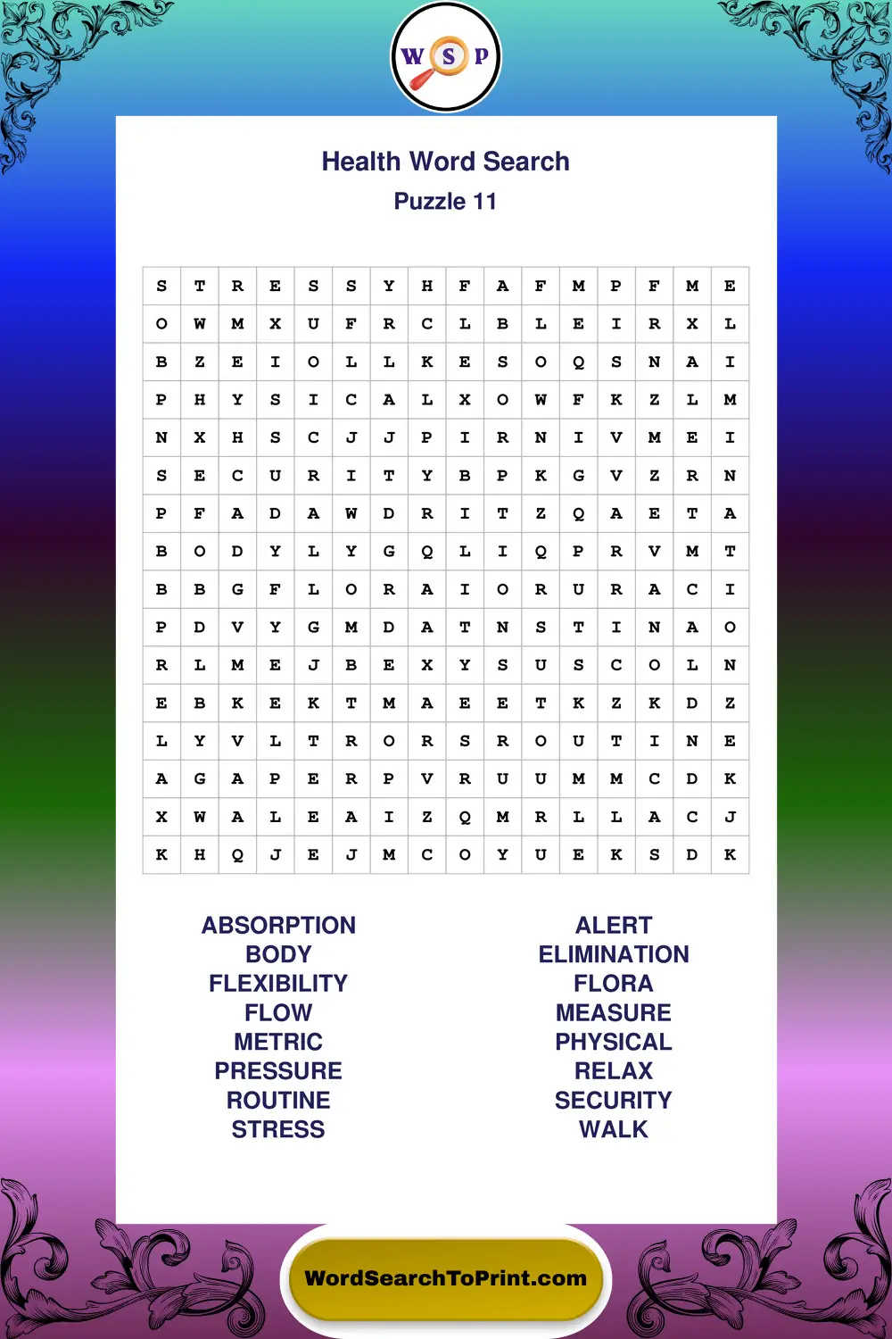 Health Word Search Puzzle 11