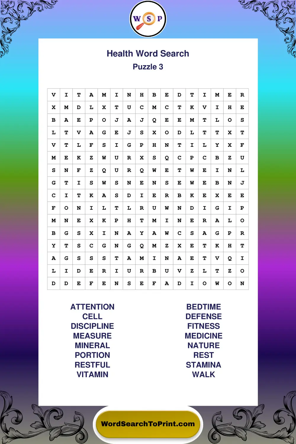 Health Word Search Puzzle 3