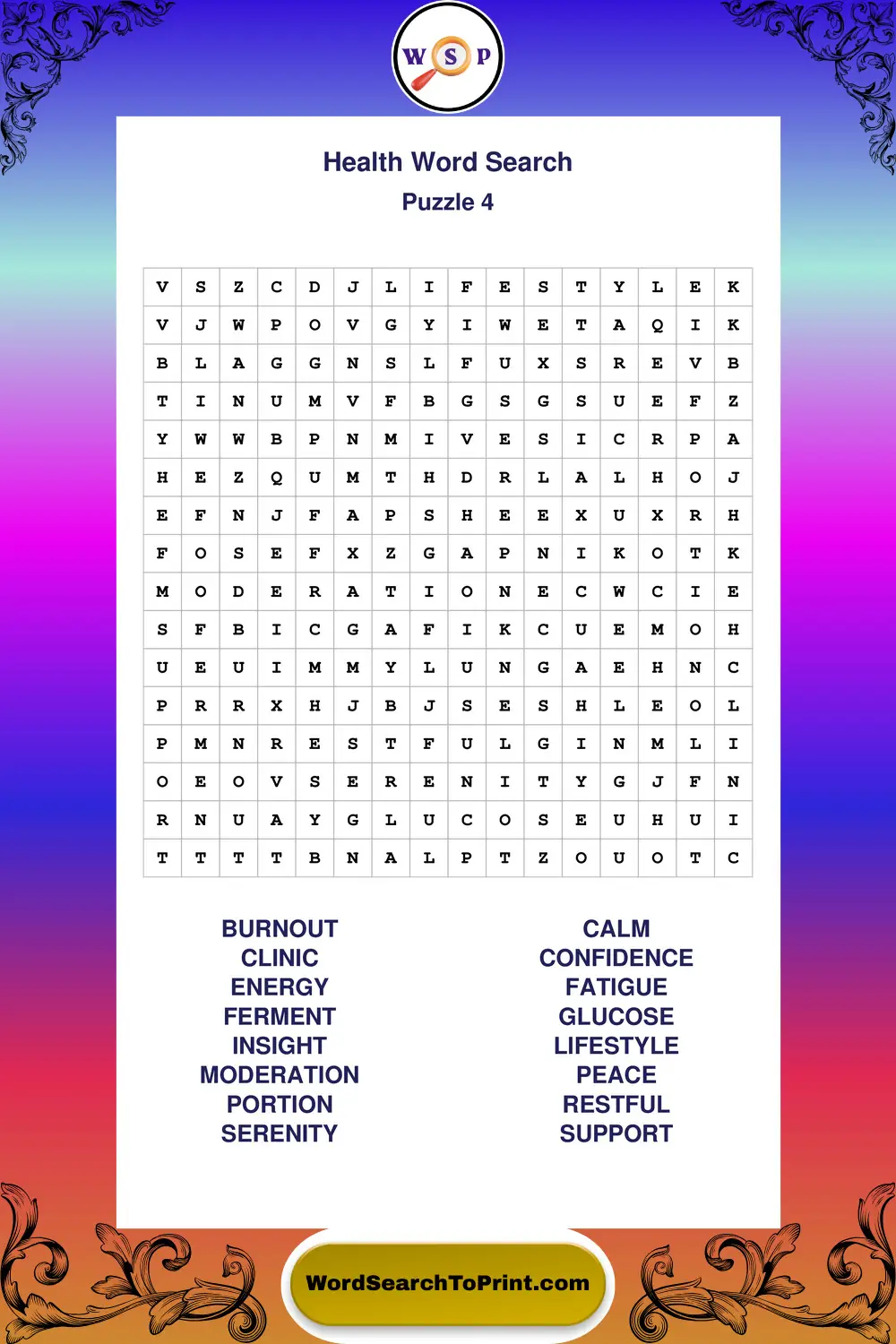 Health Word Search Puzzle 4