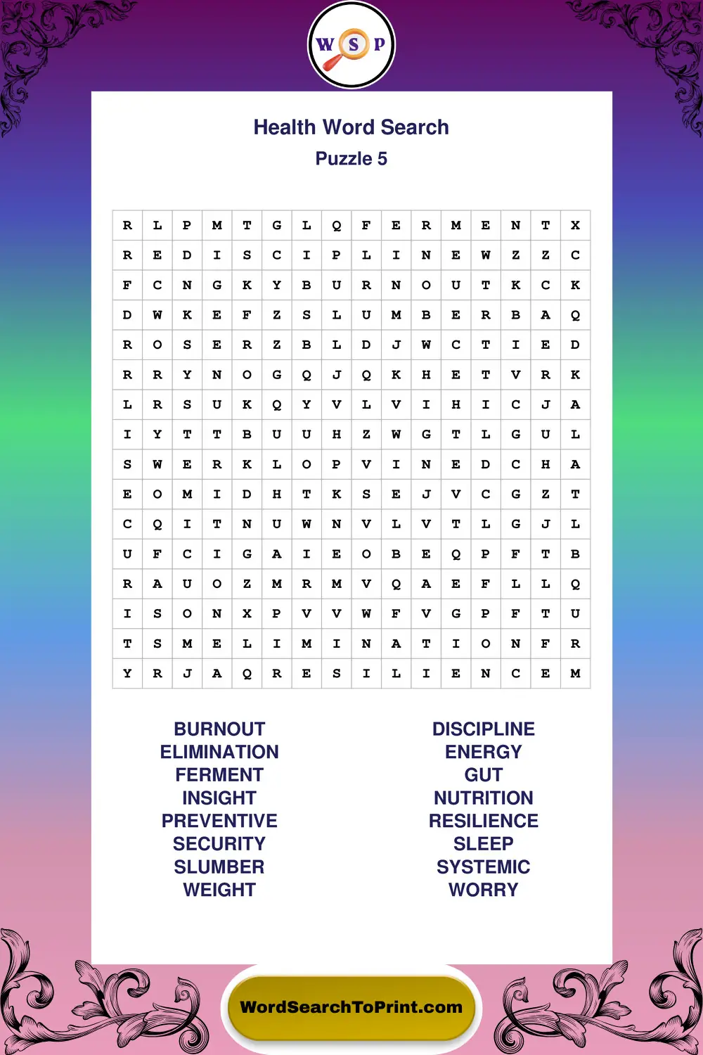 Health Word Search Puzzle 5