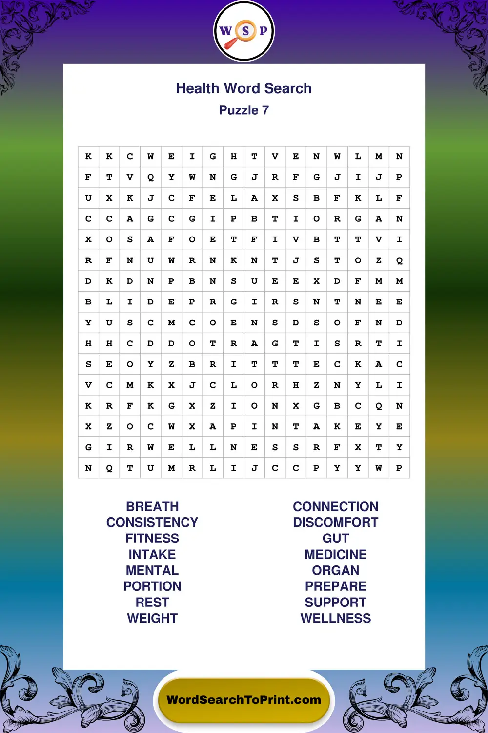 Health Word Search Puzzle 7
