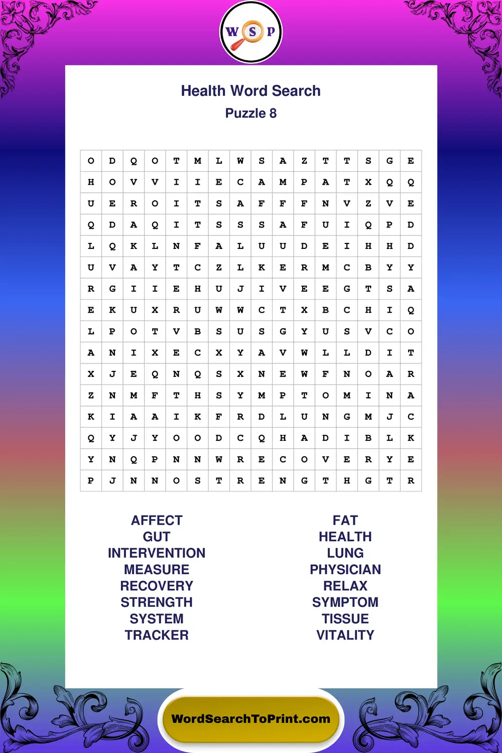 Health Word Search Puzzle 8