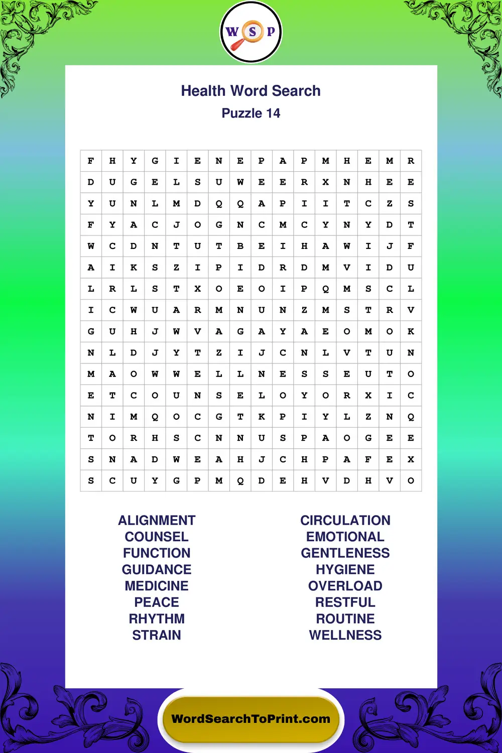 Health Word Search Puzzle 14