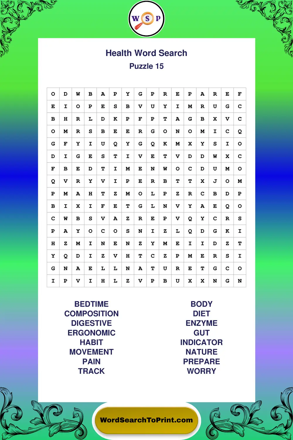 Health Word Search Puzzle 15