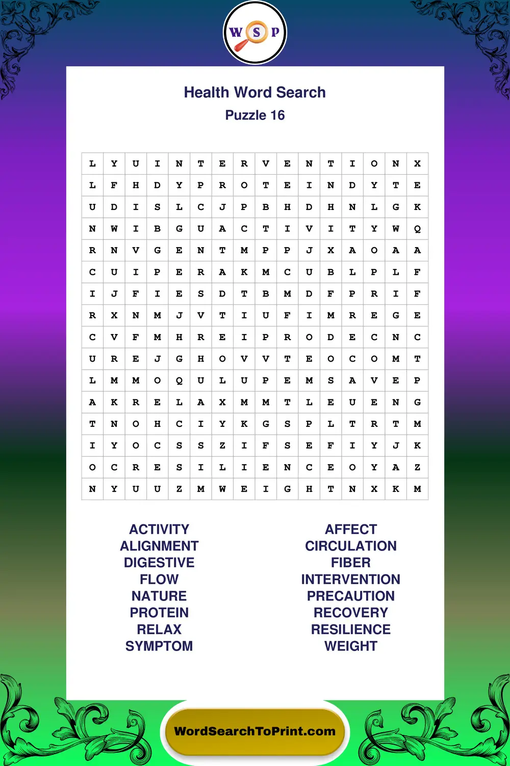 Health Word Search Puzzle 16