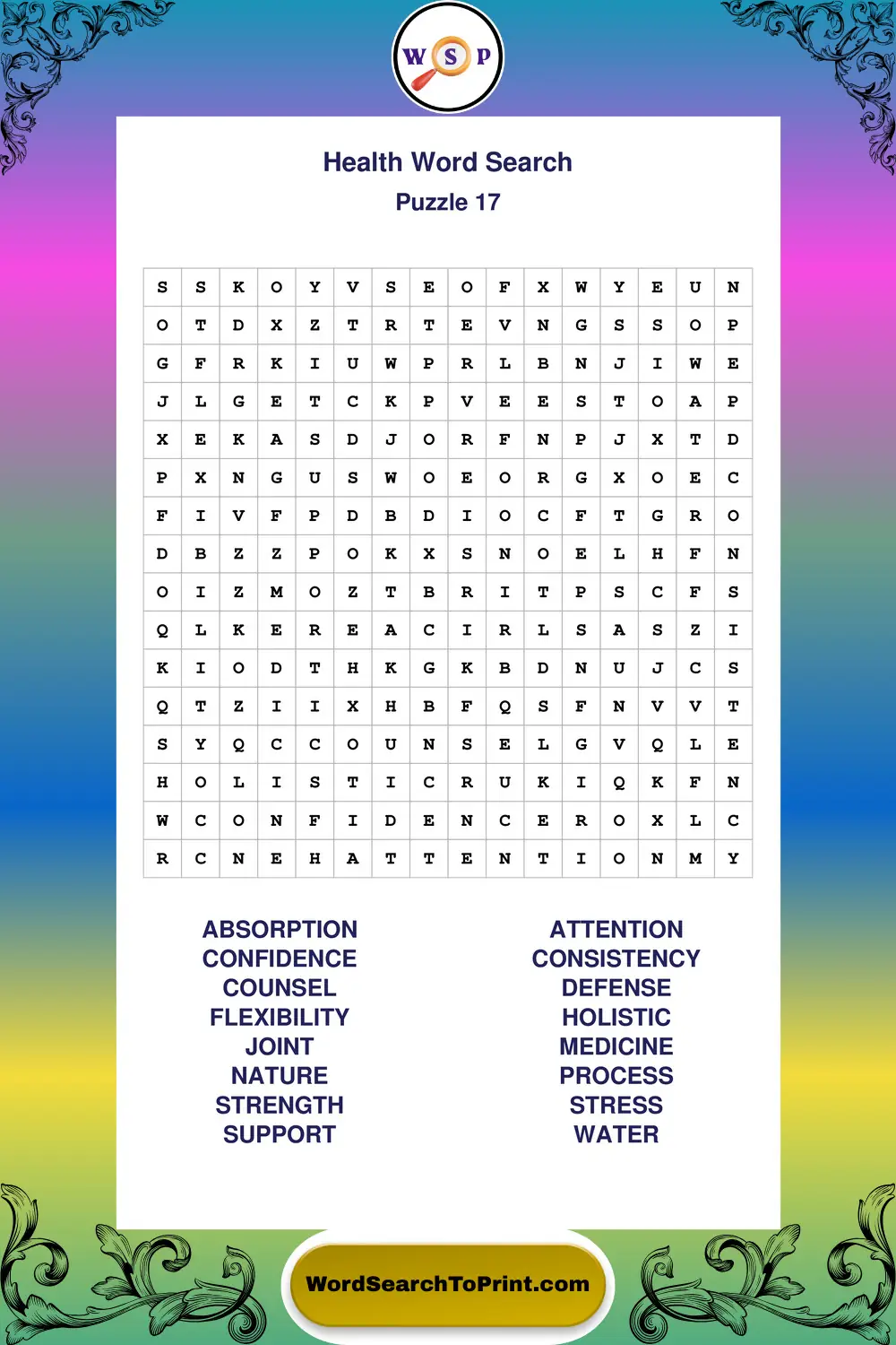 Health Word Search Puzzle 17