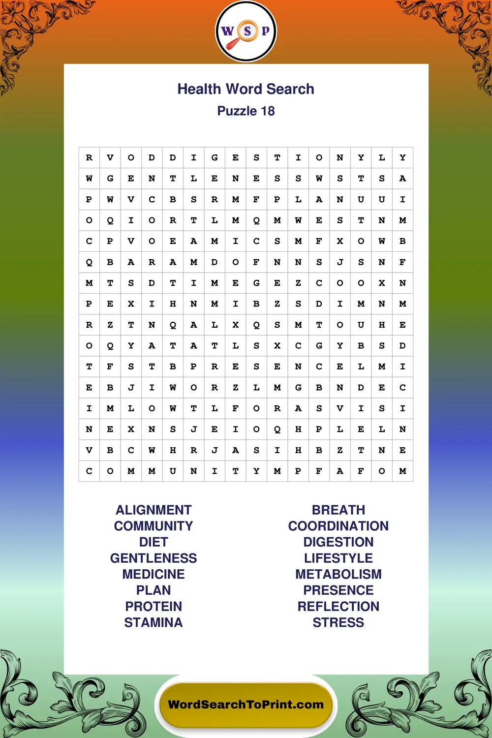 Health Word Search Puzzle 18
