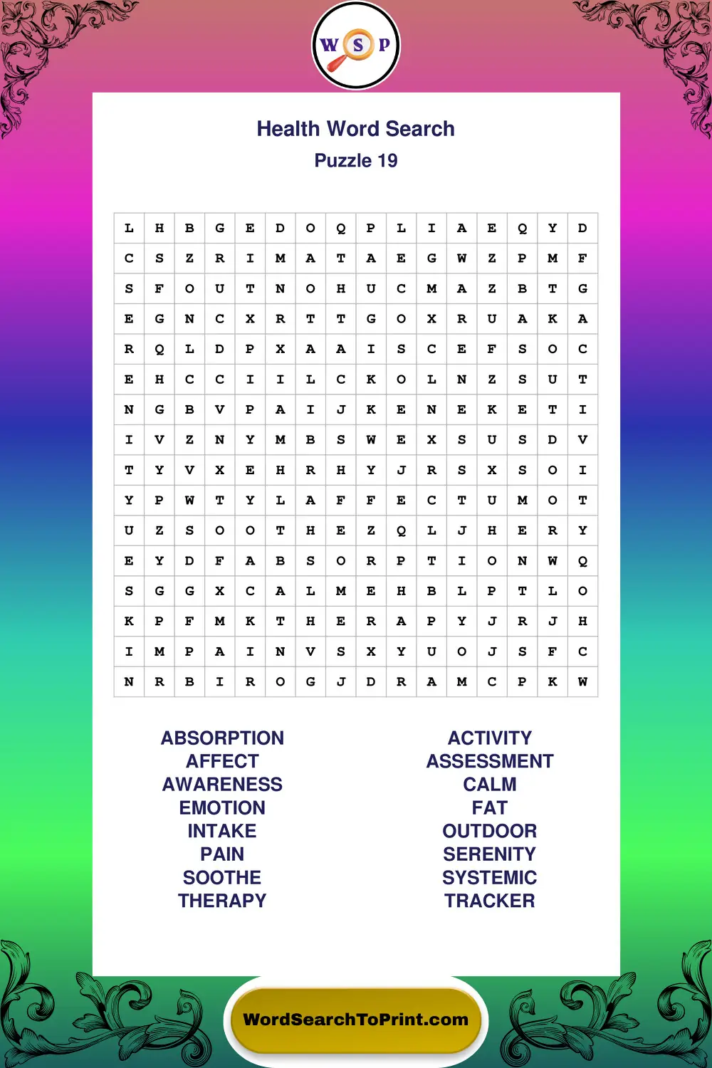 Health Word Search Puzzle 19