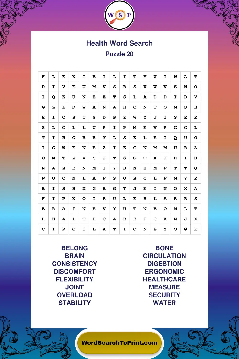 Health Word Search Puzzle 20