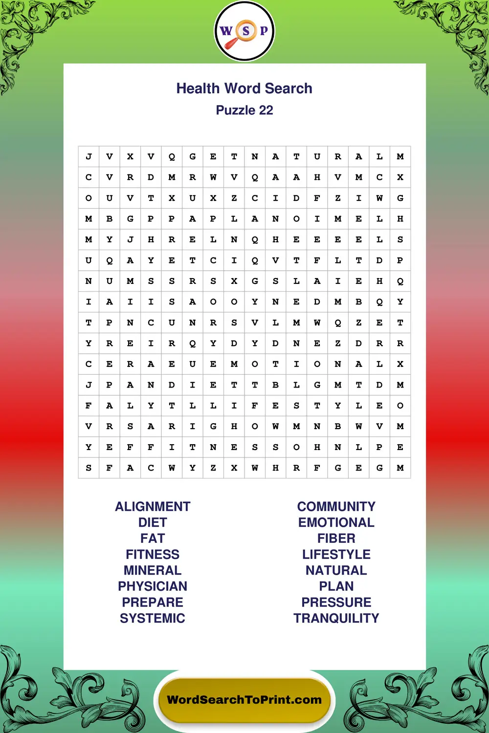 Health Word Search Puzzle 22