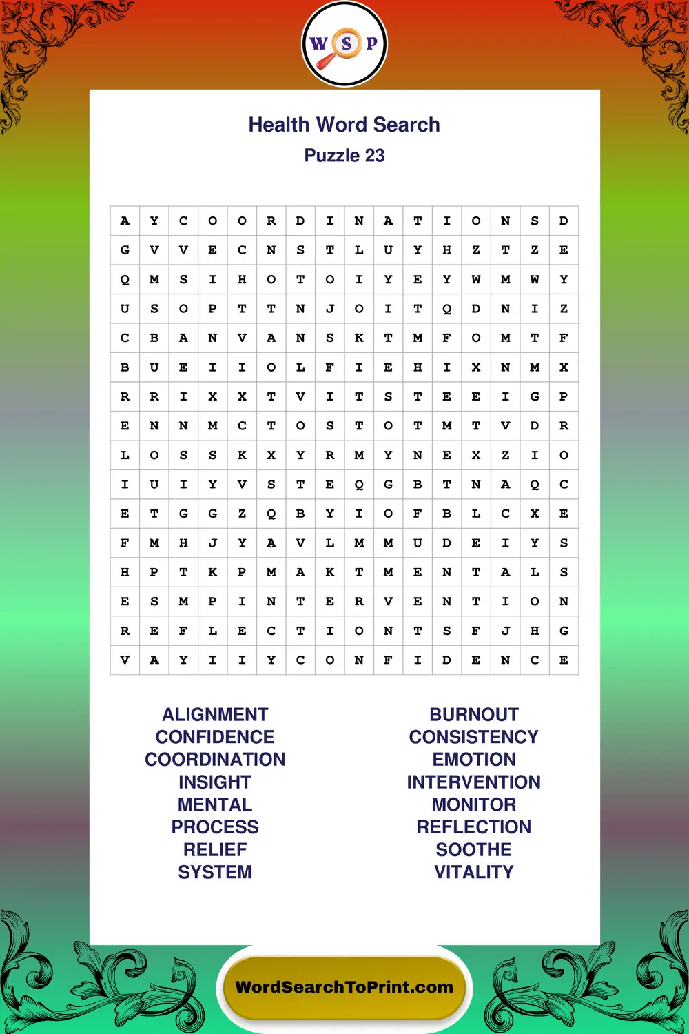 Health Word Search Puzzle 23