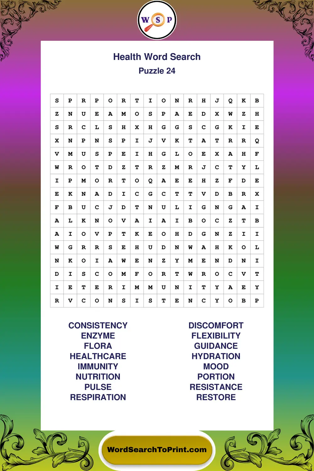 Health Word Search Puzzle 24