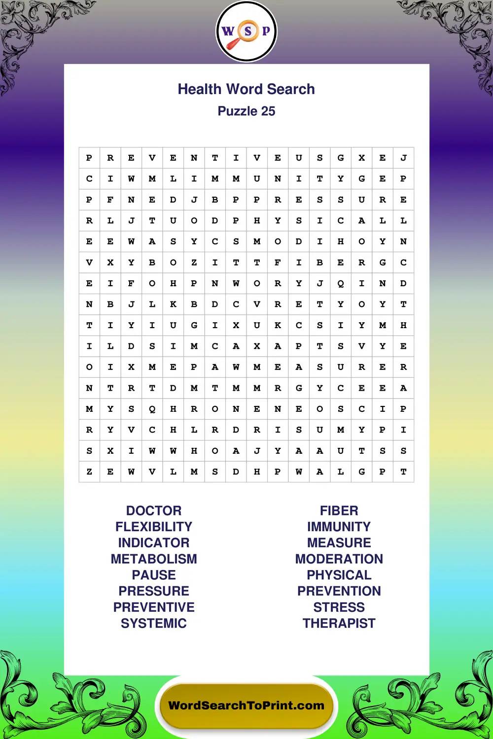 Health Word Search Puzzle 25