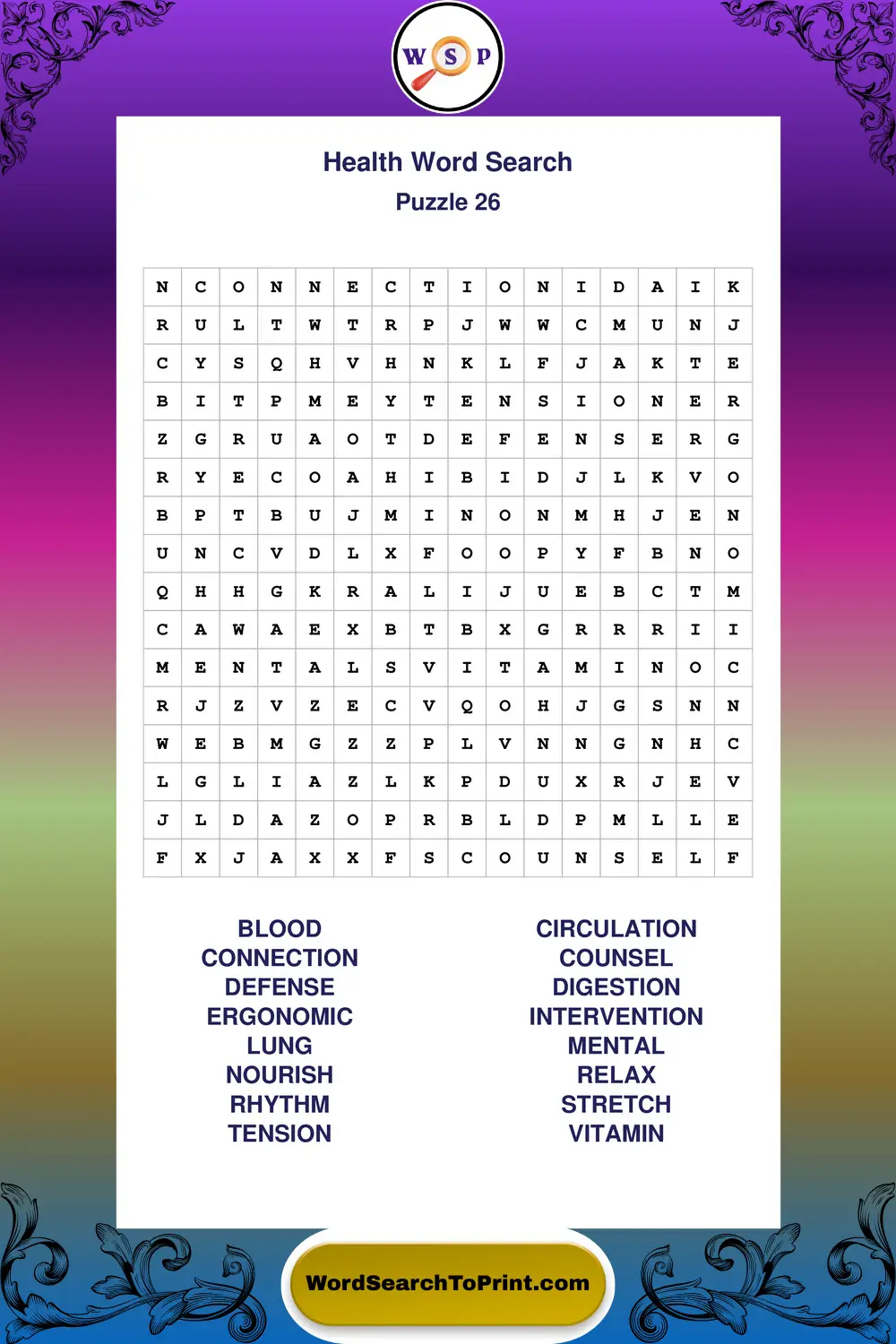 Health Word Search Puzzle 26