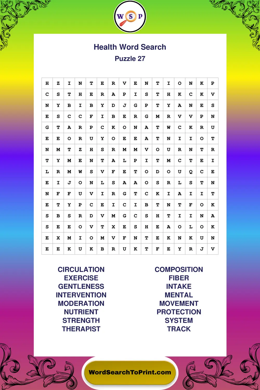Health Word Search Puzzle 27