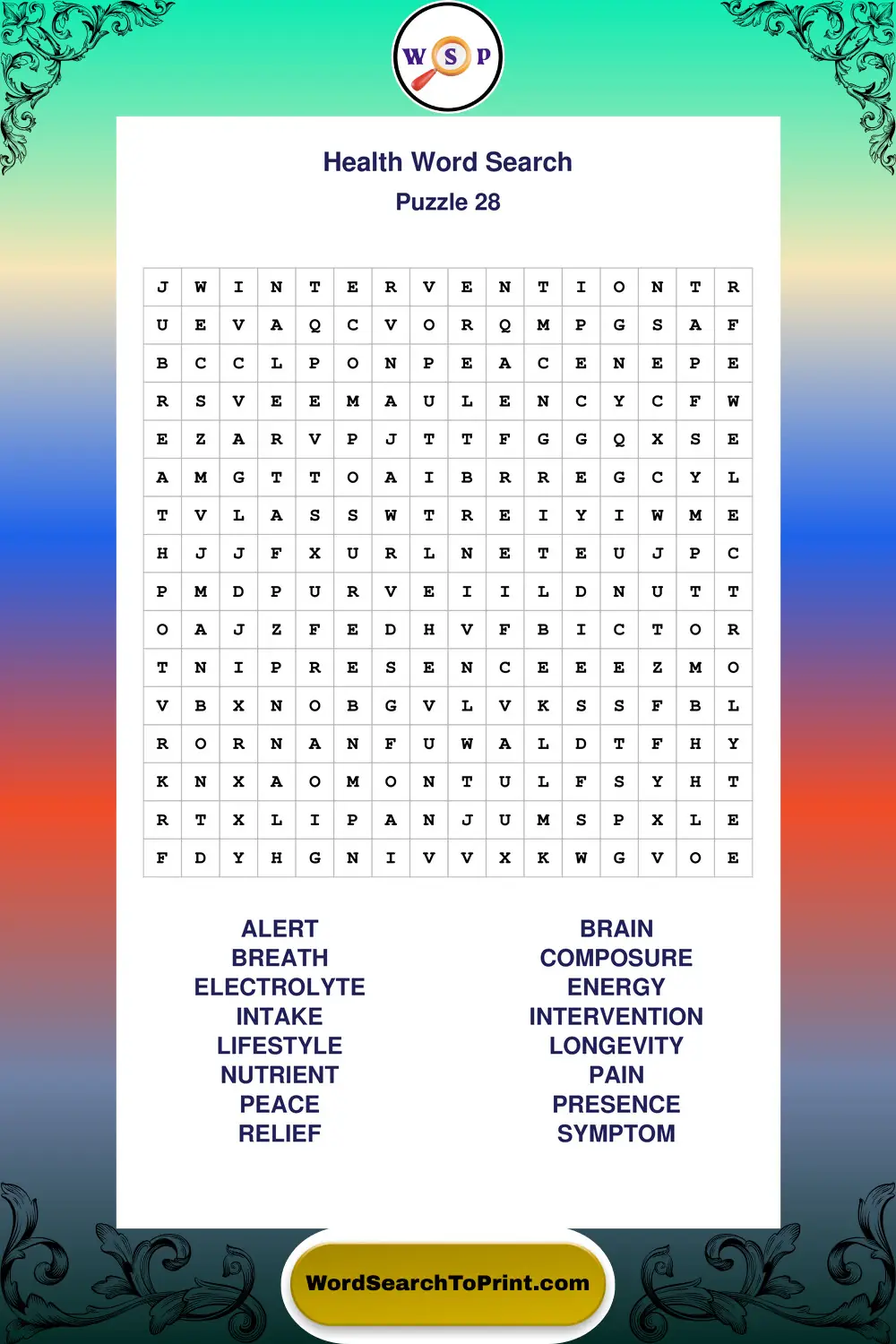 Health Word Search Puzzle 28