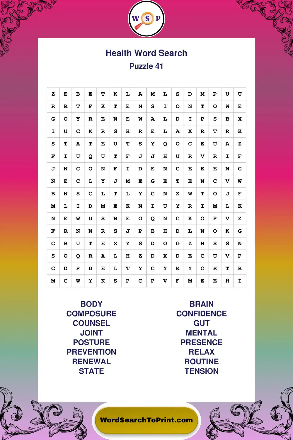 Health Word Search Puzzle 41